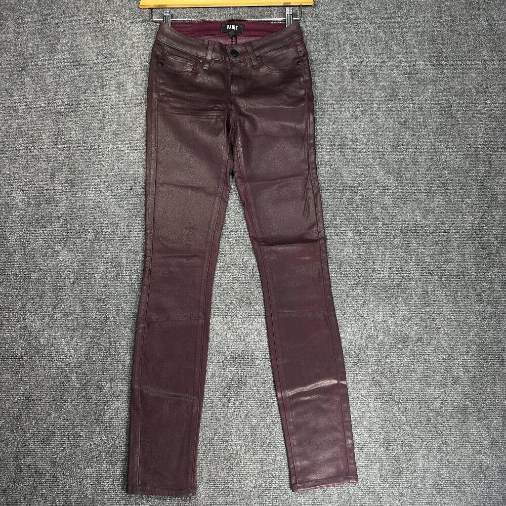 PAIGE Jeans Womens 25 Verdugo Ultra Skinny Purple Waxed Stretch Pockets Logo
